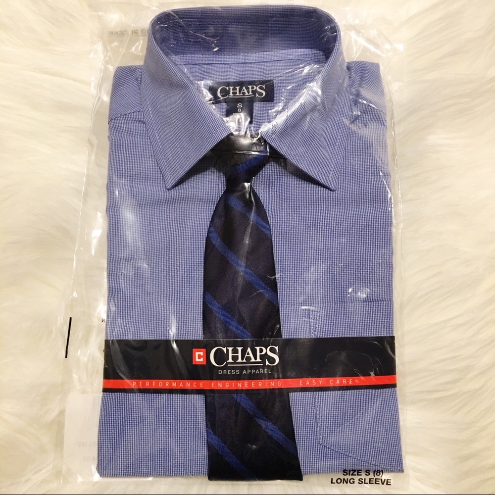NWT Boys Blue CHAPS long sleeve dress shirt & tie